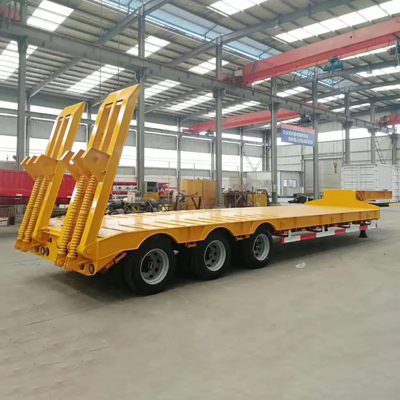 50-60 Tons 3 Axles Lowbed Semi Trailer na may Rear Ramp