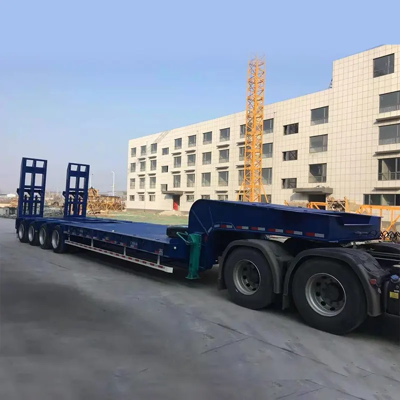 80-100 Tons 4 Axles Lowbed Semi Trailer na may Rear Ramp